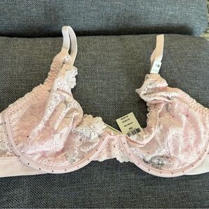 PINK Victoria's Secret Light Pink Lace Bra unlined bling logo band